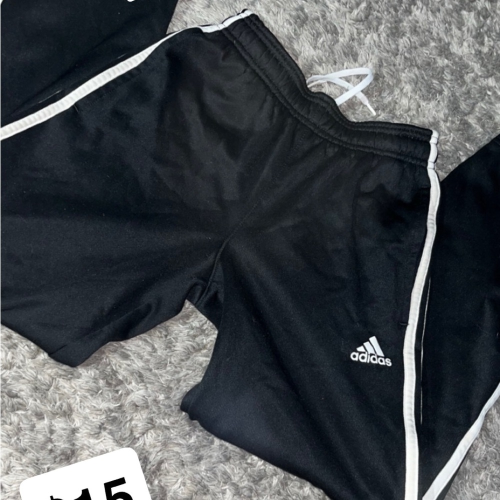 Adidas Kids Black Joggers with White Stripes